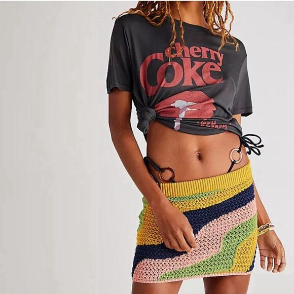 Free People Dresses & Skirts - Free People Mila Crochet Mini Skirt Size L Forsythia Combo Cotton Boho NWT $108